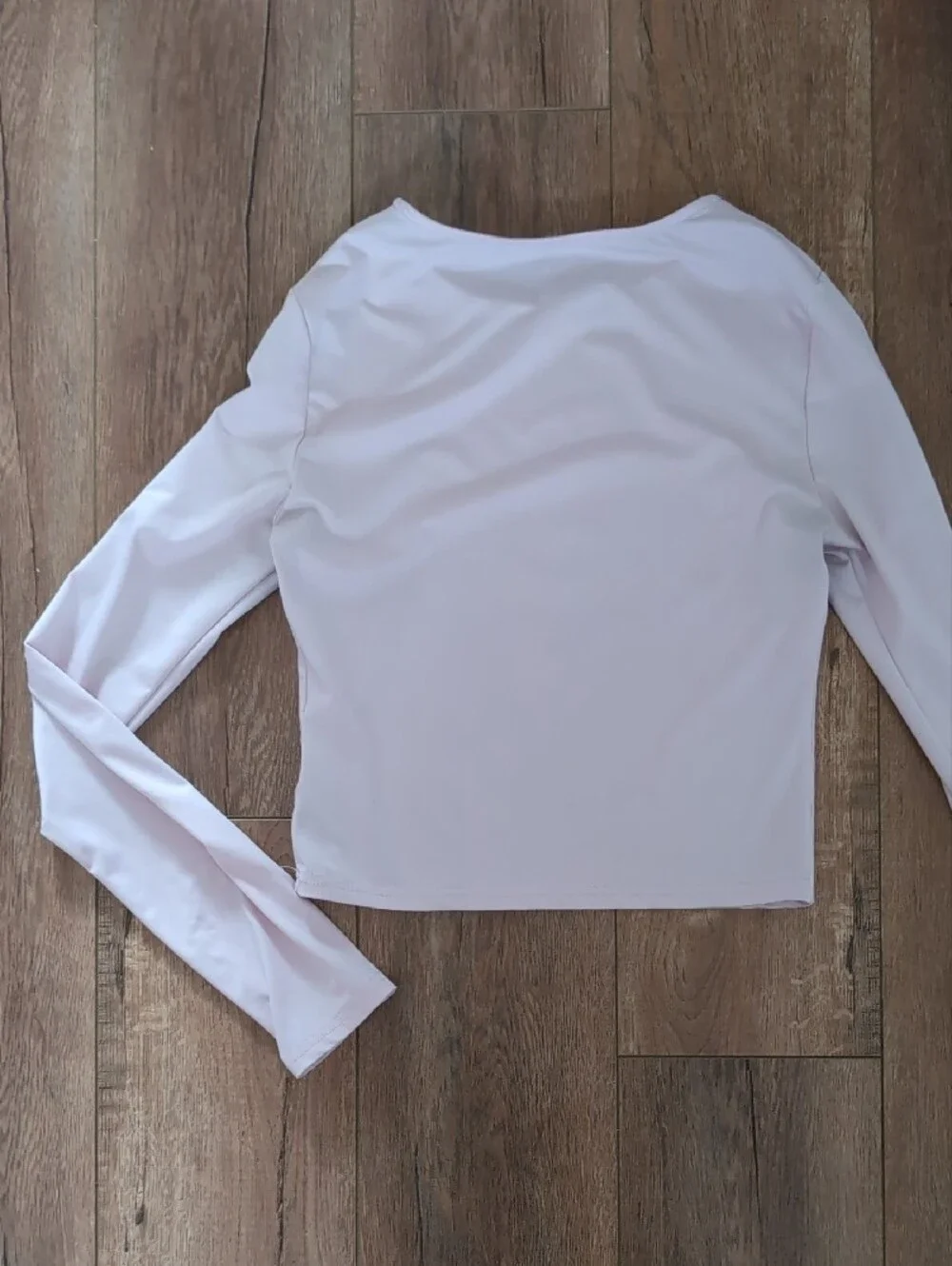Women's Long Sleeve Scoop Neck Crop Top Light Pink - M